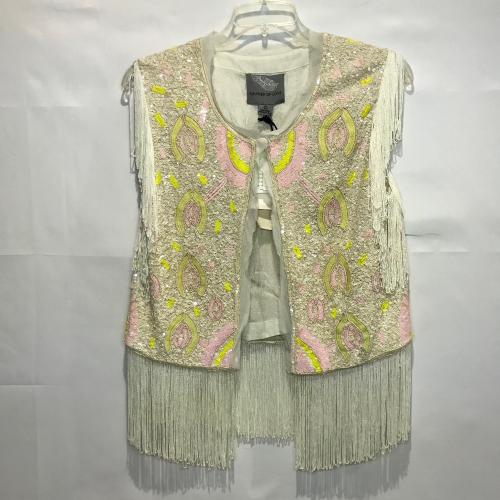 Anthropologie Summer Of Love Bead Sequin Vest XL